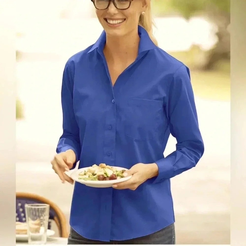 Appleseed's Foxcroft Women's Classic-Fit Solid Collared Shirt Royal Blue 6 NWOT